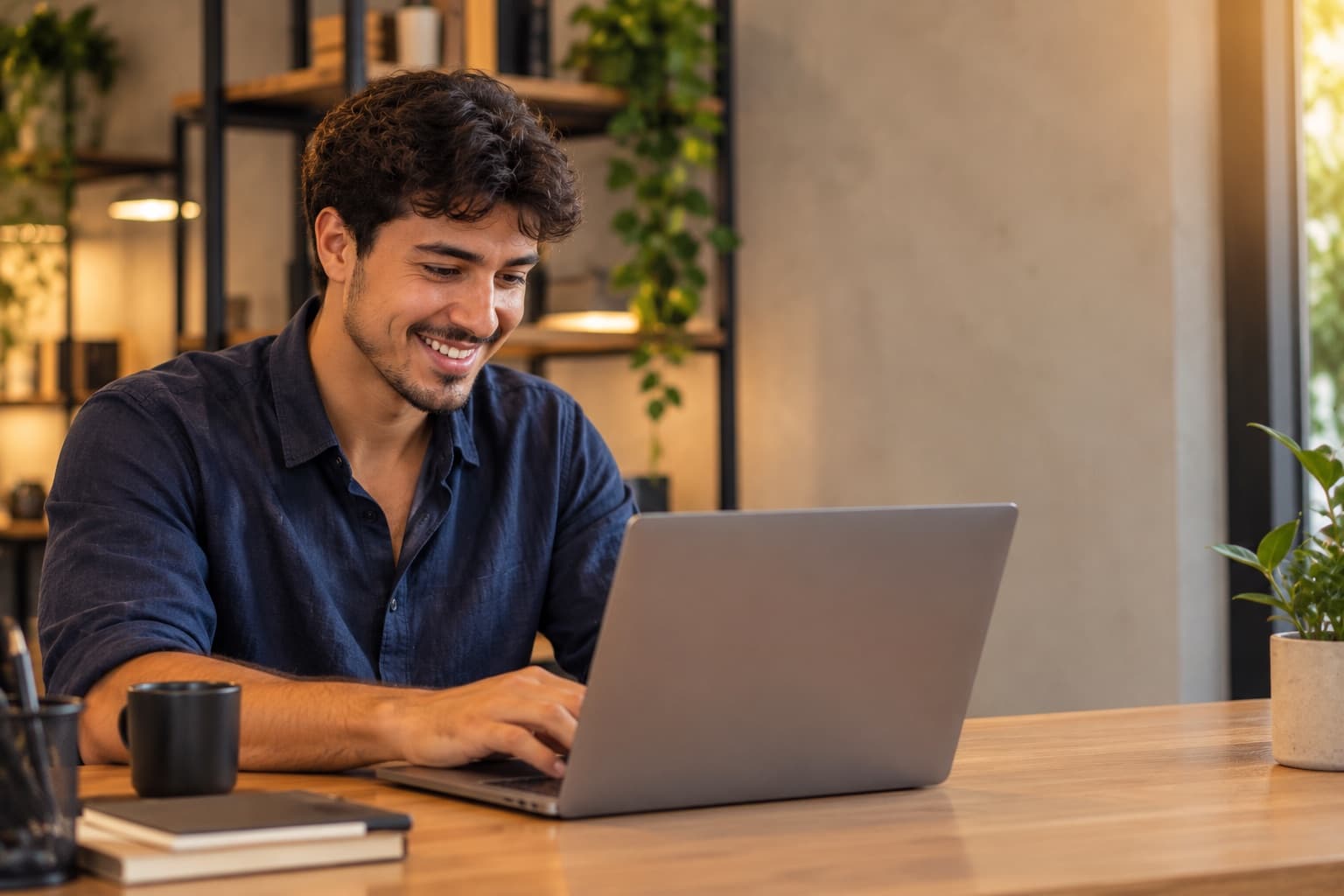 Empreendedor sorrindo enquanto a IA responde os clientes no WhatsApp